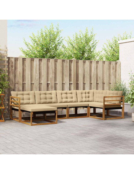 Set di divani 18 pcs Naturale e Beige Legno di Acacia Massello