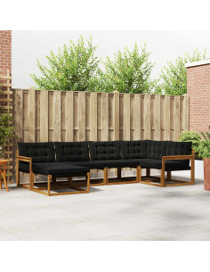 Set di divani 18 pcs Naturale e Nero Legno di Acacia Massello