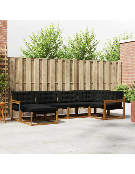 Set di divani 18 pcs Naturale e Nero Legno di Acacia Massello