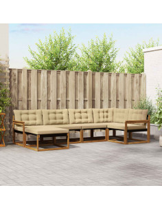 Set di divani 18 pcs Naturale e Beige Legno di Acacia Massello