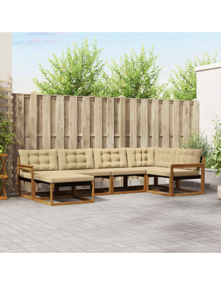 Set di divani 18 pcs Naturale e Beige Legno di Acacia Massello