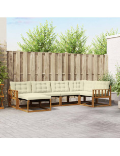 Set di divani 18 pcs Naturale e Crema Legno di Acacia Massello