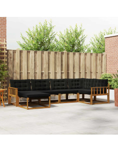 Set di divani 18 pcs Naturale e Nero Legno di Acacia Massello