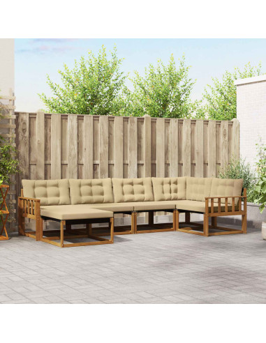 Set di divani 18 pcs Naturale e Beige Legno di Acacia Massello