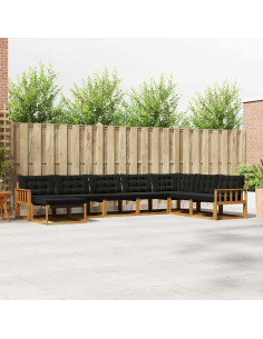 Set di divani 24 pcs Naturale e Nero Legno di Acacia Massello