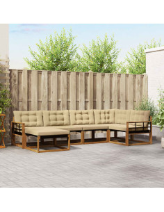 Set di divani 18 pcs Naturale e Beige Legno di Acacia Massello