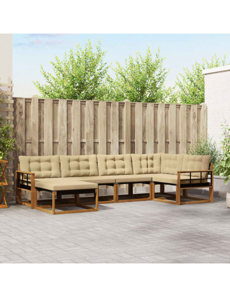 Set di divani 18 pcs Naturale e Beige Legno di Acacia Massello