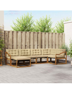 Set di divani 18 pcs Naturale e Beige Legno di Acacia Massello