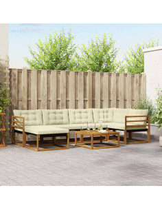 Set di divani 19 pcs Naturale e Crema Legno di Acacia Massello