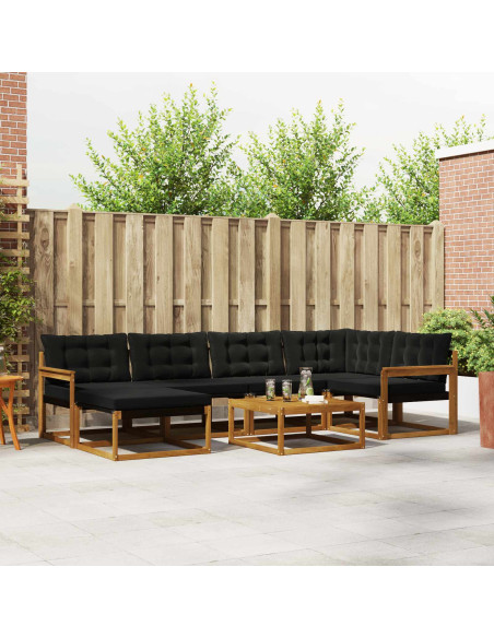 Set di divani 19 pcs Naturale e Nero Legno di Acacia Massello