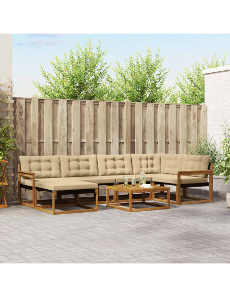 Set di divani 19 pcs Naturale e Beige Legno di Acacia Massello