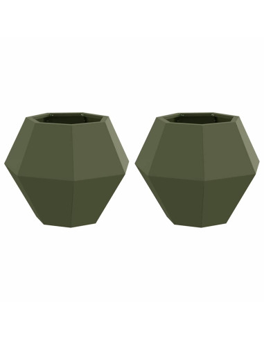 Fioriera 2 pcs Verde oliva 50 x 50 x 40 cm Acciaio