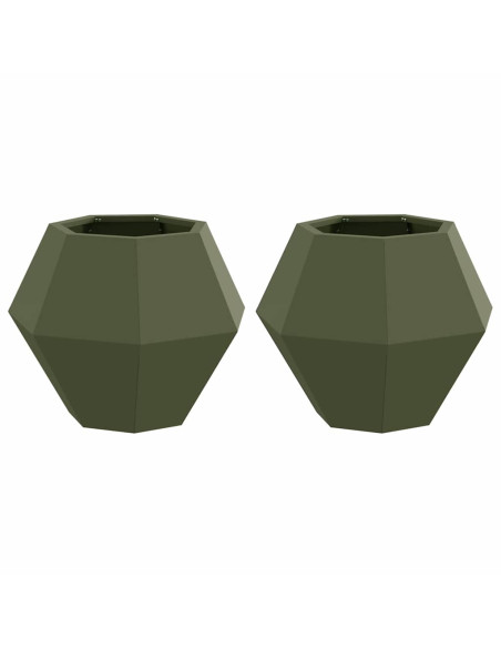 Fioriera 2 pcs Verde oliva 50 x 50 x 40 cm Acciaio