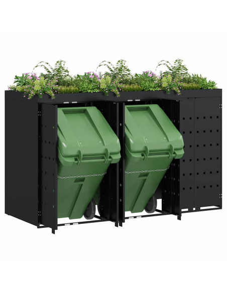 Contenitore per Rifiuti per 3 Bidoni Nero 204 x 77,5 x 121,5 cm