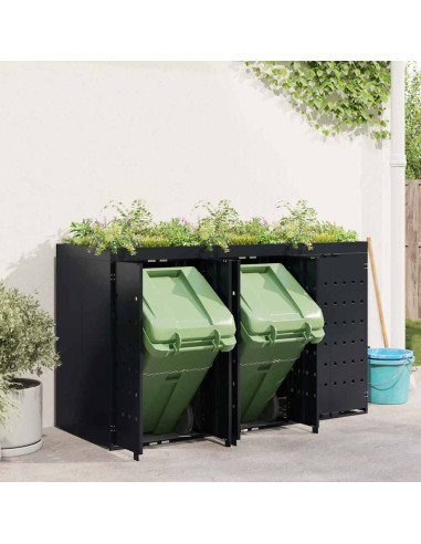 Contenitore per Rifiuti per 3 Bidoni Nero 204 x 77,5 x 121,5 cm