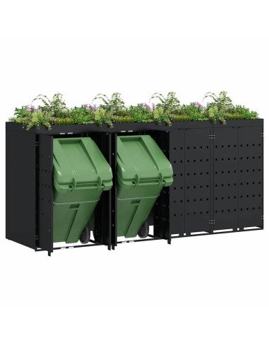 Contenitore per Rifiuti per 4 Bidoni Nero 272 x 77,5 x 121,5 cm