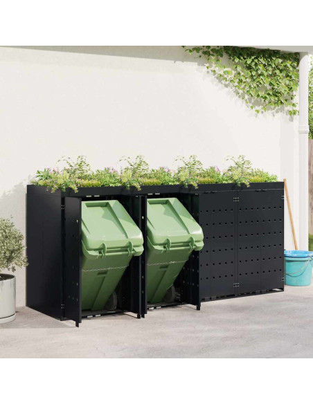 Contenitore per Rifiuti per 4 Bidoni Nero 272 x 77,5 x 121,5 cm