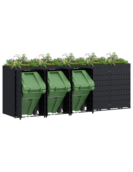 Contenitore per Rifiuti per 5 Bidoni Nero 340 x 77,5 x 121,5 cm