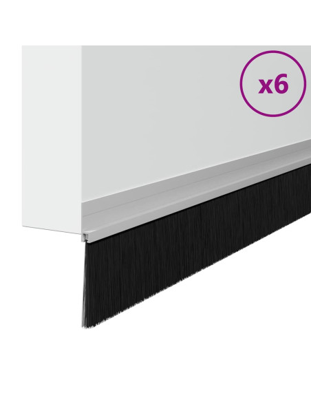 Spazzole per porte autoadesive 6 pcs Argento 100 cm