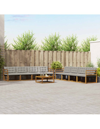 Set di divani con cuscino 9 pcs Grigio Naturale e Chiaro