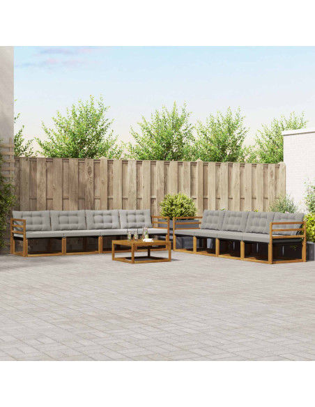 Set di divani con cuscino 9 pcs Grigio Naturale e Chiaro