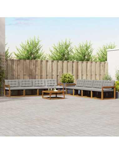 Set di divani con cuscino 9 pcs Grigio Naturale e Chiaro