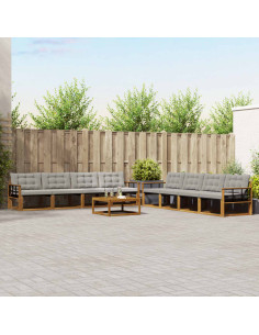 Set di divani con cuscino 9 pcs Grigio Naturale e Chiaro