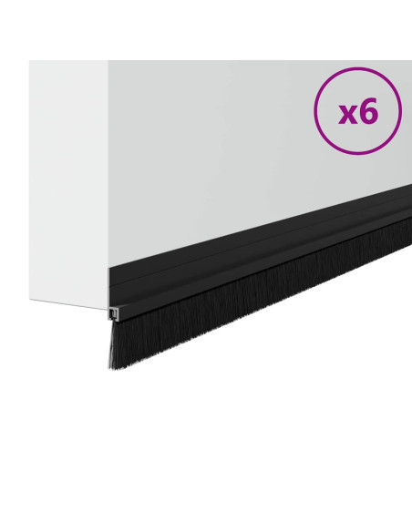 Spazzole per porte autoadesive 6 pcs Nero 100 cm