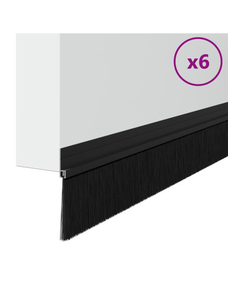 Spazzole per porte autoadesive 6 pcs Nero 100 cm