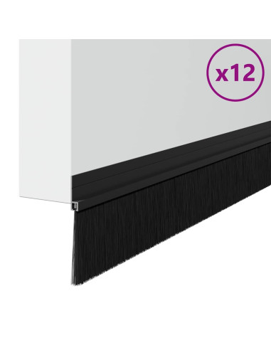 Spazzole per porte autoadesive 12 pcs Nero 100 cm