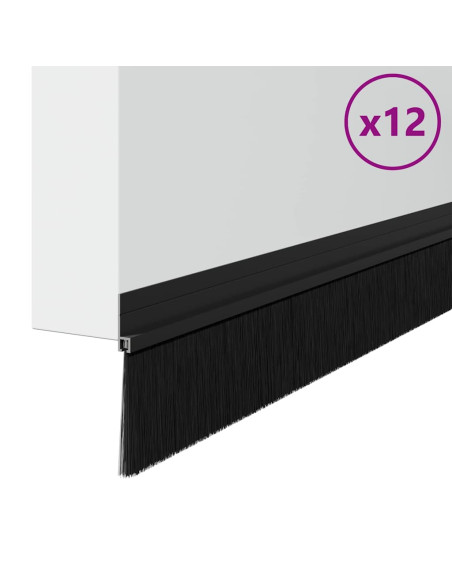 Spazzole per porte autoadesive 12 pcs Nero 100 cm