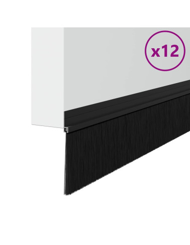 Spazzole per porte autoadesive 12 pcs Nero 100 cm