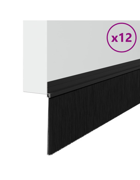 Spazzole per porte autoadesive 12 pcs Nero 100 cm