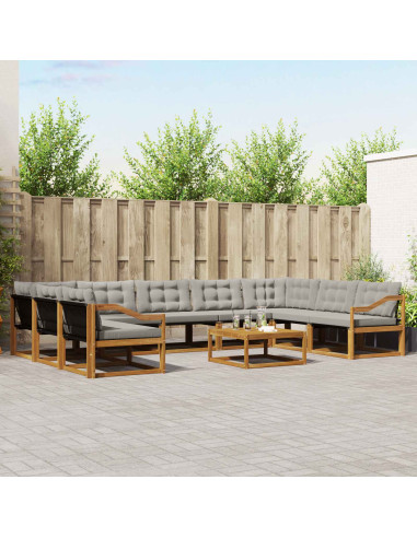 Set di divani con cuscino 10 pcs Grigio Naturale e Chiaro