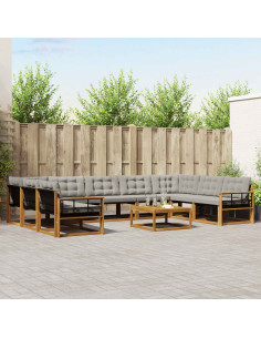 Set di divani con cuscino 10 pcs Grigio Naturale e Chiaro