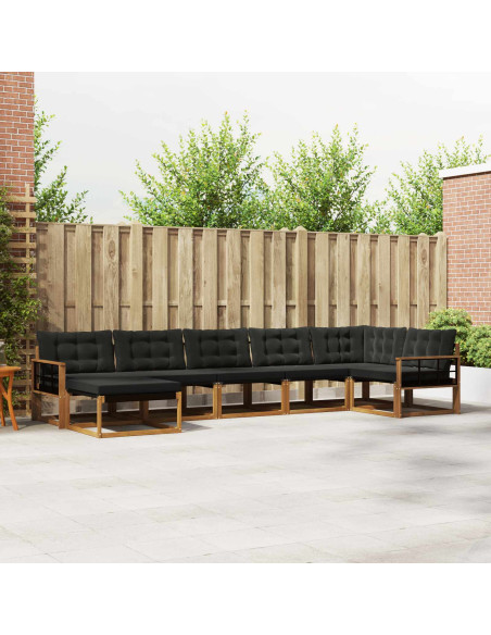 Set di divani 21 pcs Naturale e Nero Legno di Acacia Massello