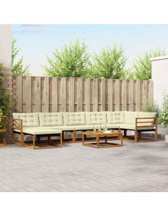 Set di divani 22 pcs Naturale e Crema Legno di Acacia Massello