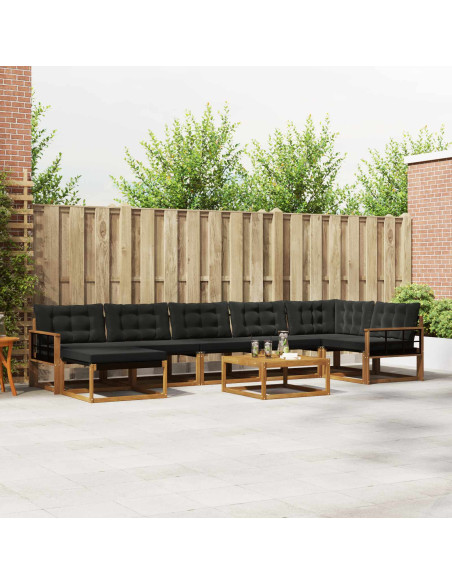 Set di divani 22 pcs Naturale e Nero Legno di Acacia Massello