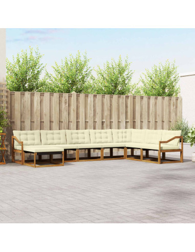 Set di divani 24 pcs Naturale e Crema Legno di Acacia Massello