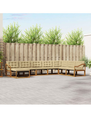 Set di divani 24 pcs Naturale e Beige Legno di Acacia Massello