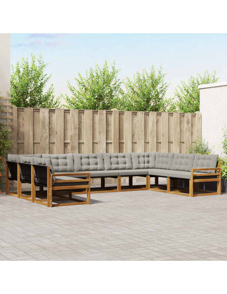 Set di divani con cuscino 9 pcs Grigio Naturale e Chiaro