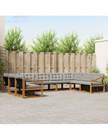 Set di divani con cuscino 9 pcs Grigio Naturale e Chiaro