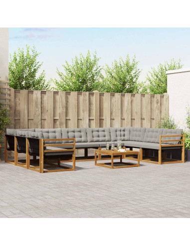 Set di divani con cuscino 10 pcs Grigio Naturale e Chiaro