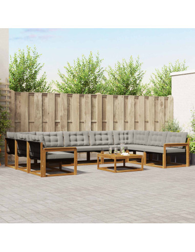 Set di divani con cuscino 10 pcs Grigio Naturale e Chiaro