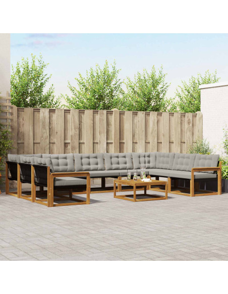 Set di divani con cuscino 10 pcs Grigio Naturale e Chiaro