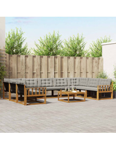 Set di divani con cuscino 10 pcs Grigio Naturale e Chiaro