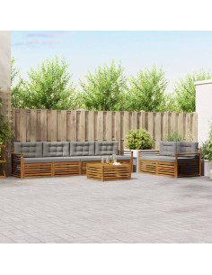 Set di divani con cuscino 7 pcs Grigio Naturale e Chiaro