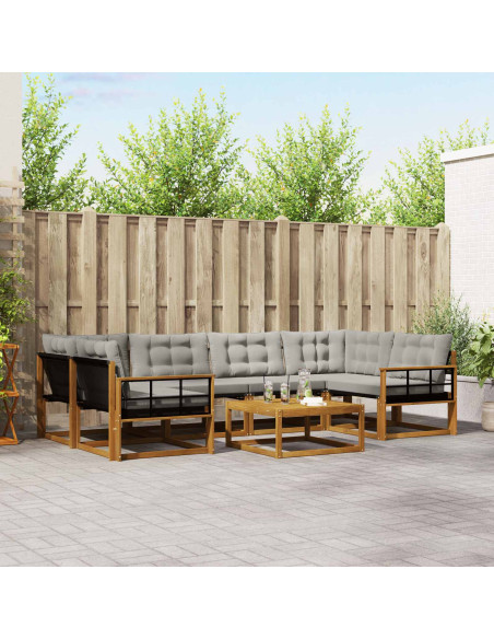 Set di divani con cuscino 7 pcs Grigio Naturale e Chiaro