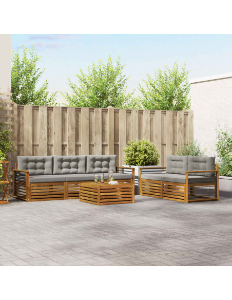 Set di divani con cuscino 6 pcs Grigio Naturale e Chiaro