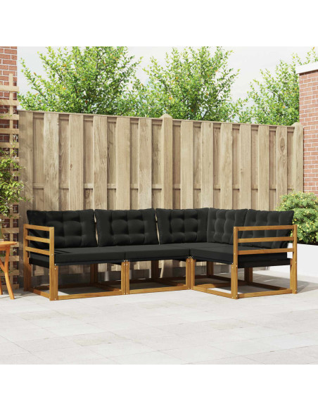 Set di divani con cuscino 4 pcs Naturale e Nero